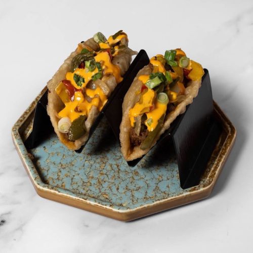 Bulgogi Luchi tacos - Korean-spiced fried bread tacos topped with slaw
